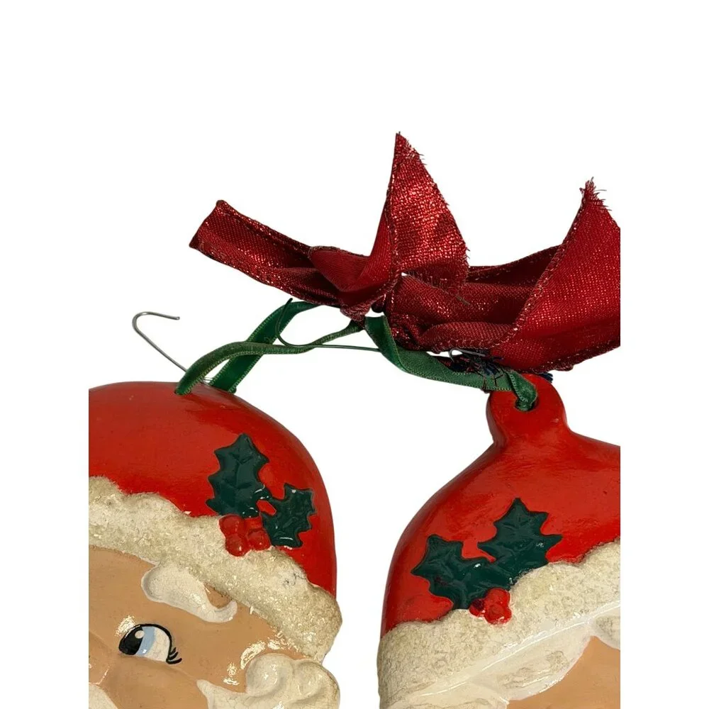 VTG Santa Claus Holiday Ornament Set 2 Pairs Christmas Tree Festive Charm Decor‎